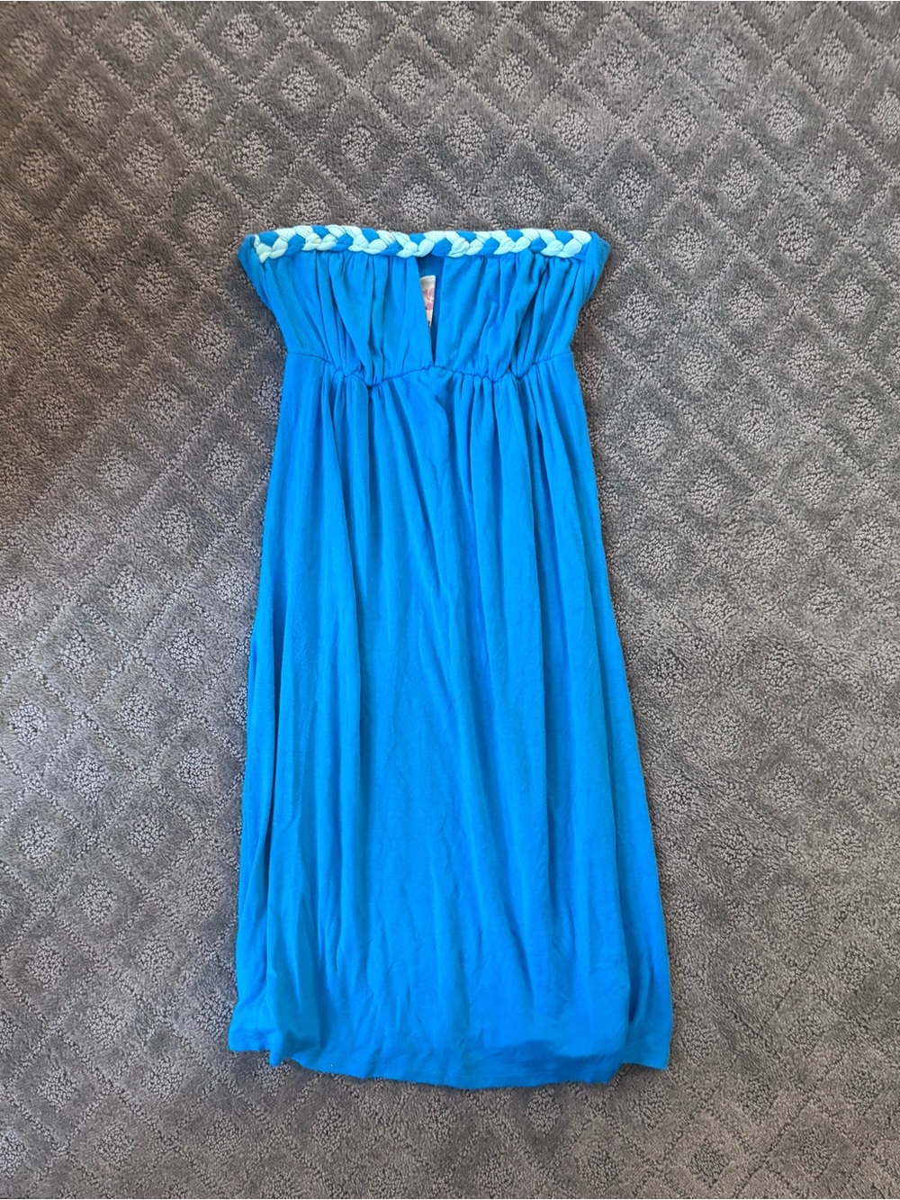 Women’s Boho Strapless Braided Trim Dress Coverup Bright Blue Size M super Soft